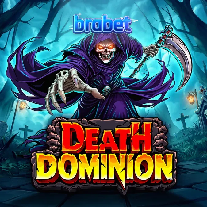 Cena do jogo Death Dominion da Pragmatic Play, mostrando o Ceifador e rolos com símbolos góticos.